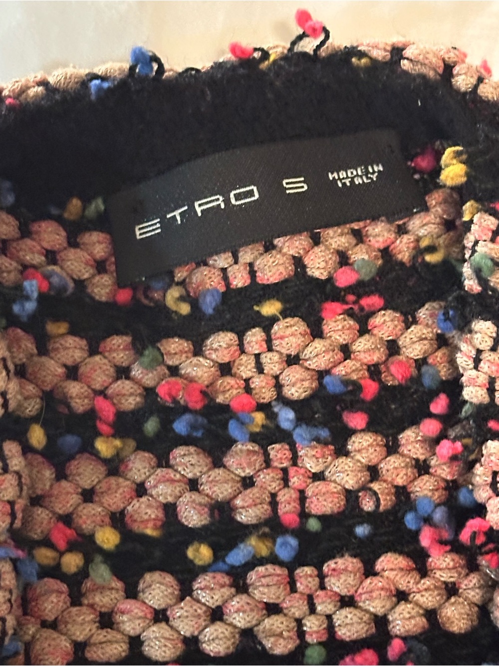 ETRO Boucle Knit Fringe Cardigan Sweater Small Multicolor Tweed Italy Boho Luxe - Picture 4 of 14